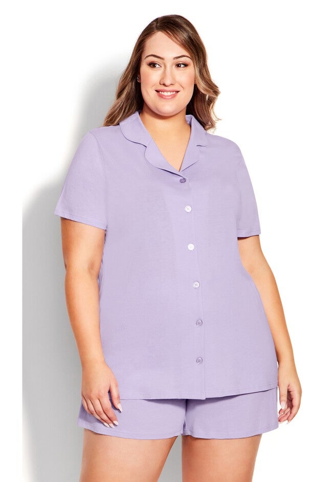 Button Short Sleeve Sleep Top, LAVENDAR, hi-res image number null
