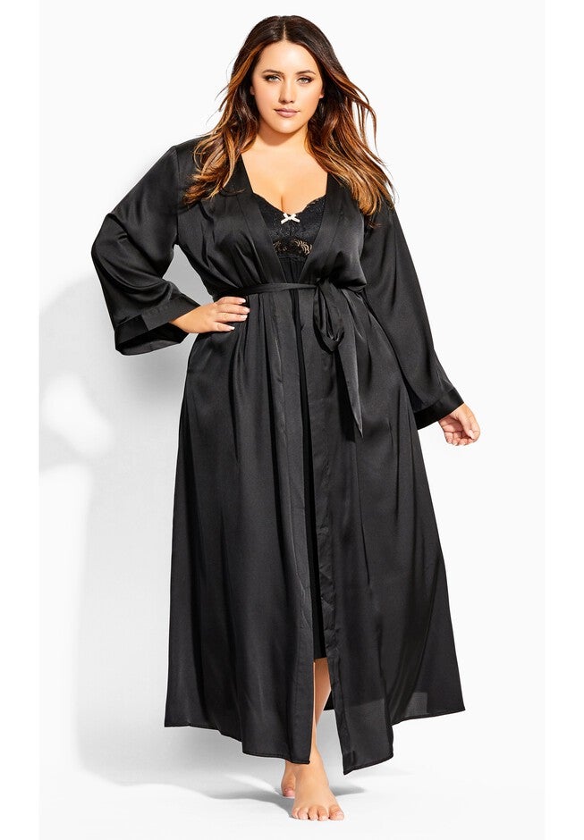 Long Satin Robe - black, BLACK, alternate image number 5