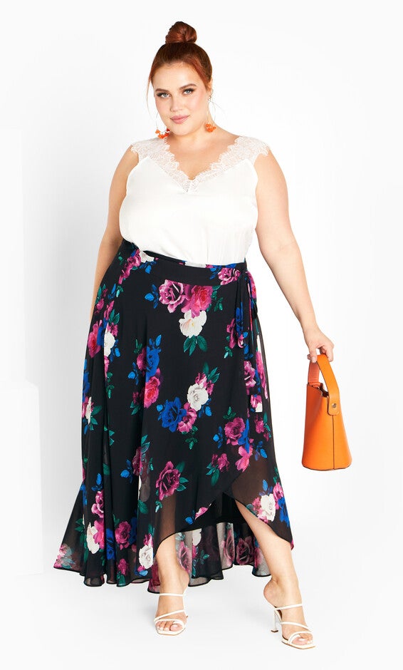 Michaela Print Skirt - black, BLACK, hi-res image number 0