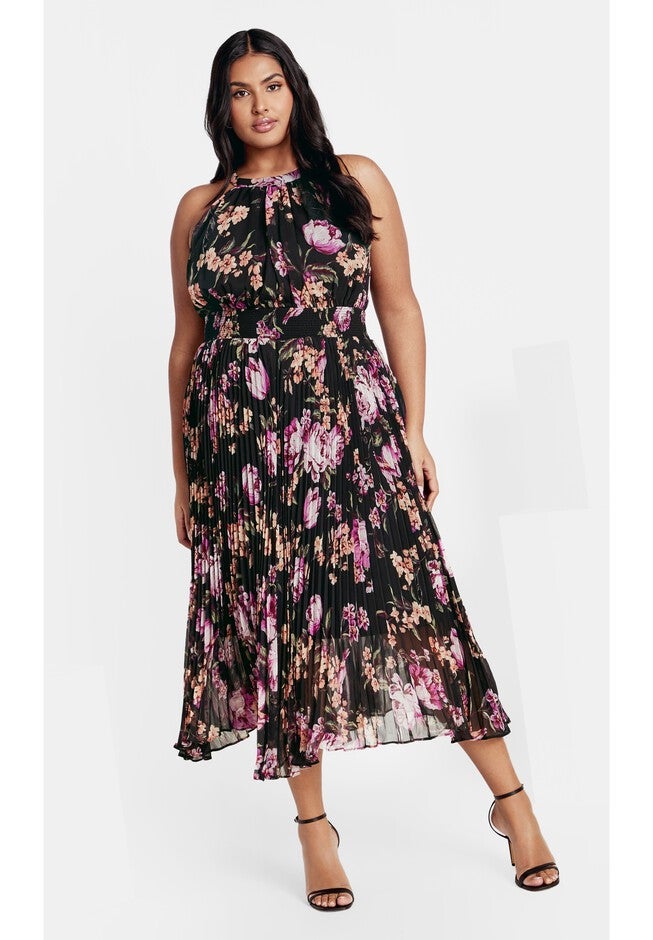 Sabine Print Dress - black petal, BLK PERFECT PETAL, on-hover image number null