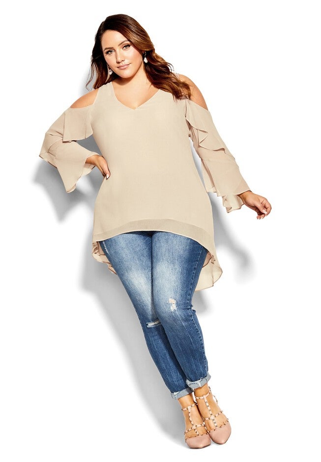 Hi Lo Cold Shoulder Top - vanilla, BEIGE, alternate image number null