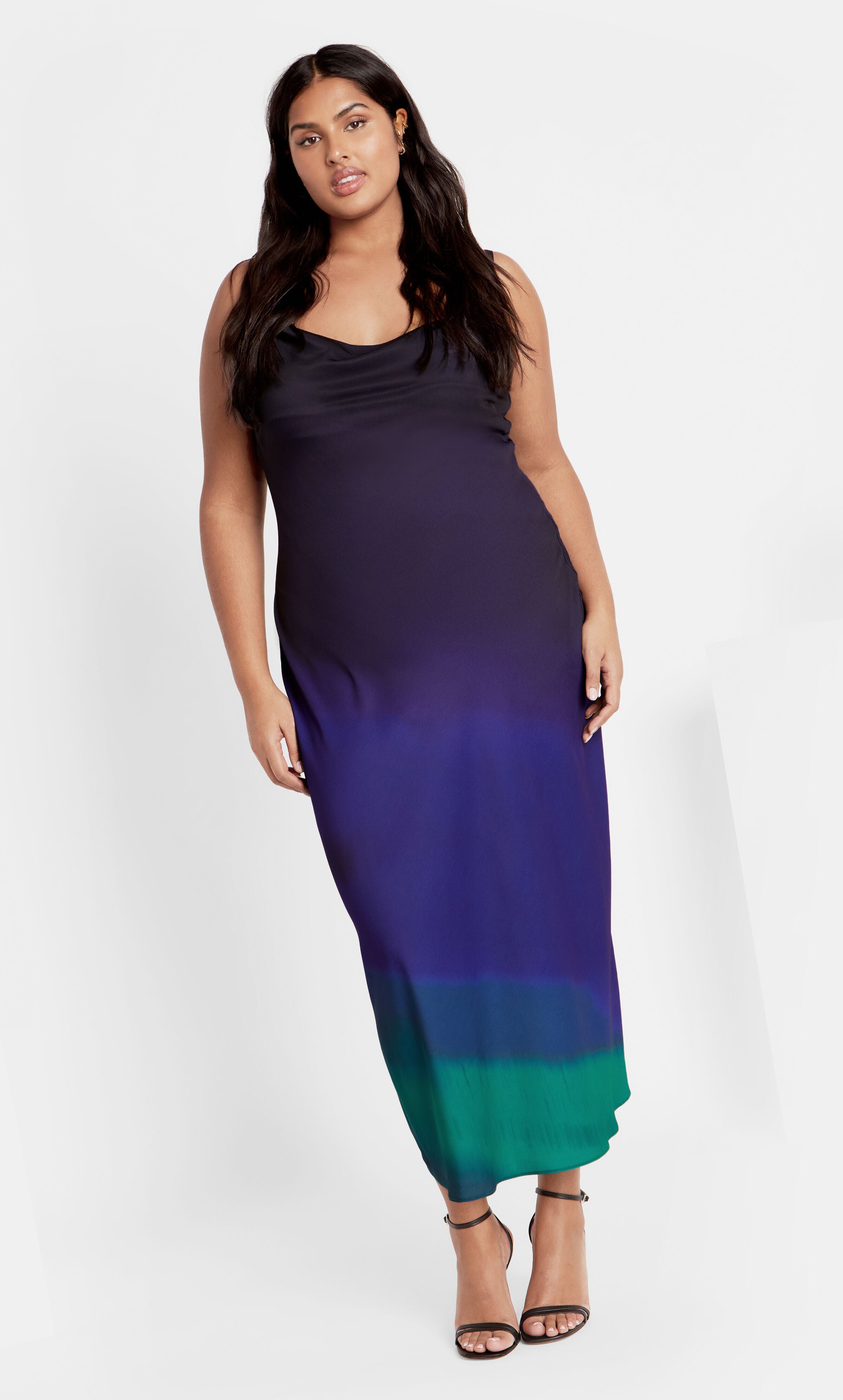 Ombre Cowl Dress - peacock, BLACK, hi-res image number 0
