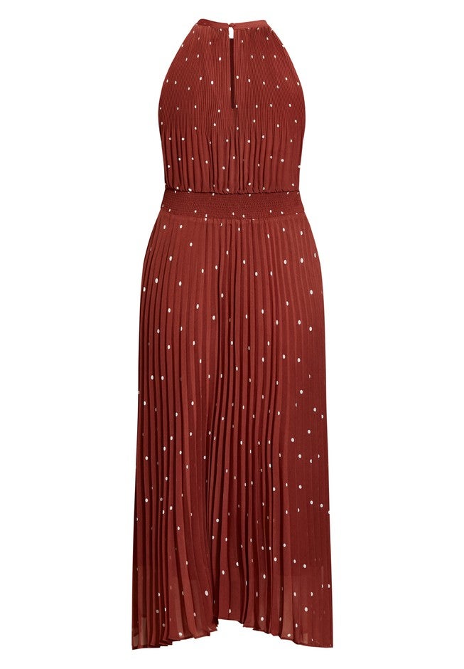 Pleated Spot Dress - cinnamon, BROWN, alternate image number null