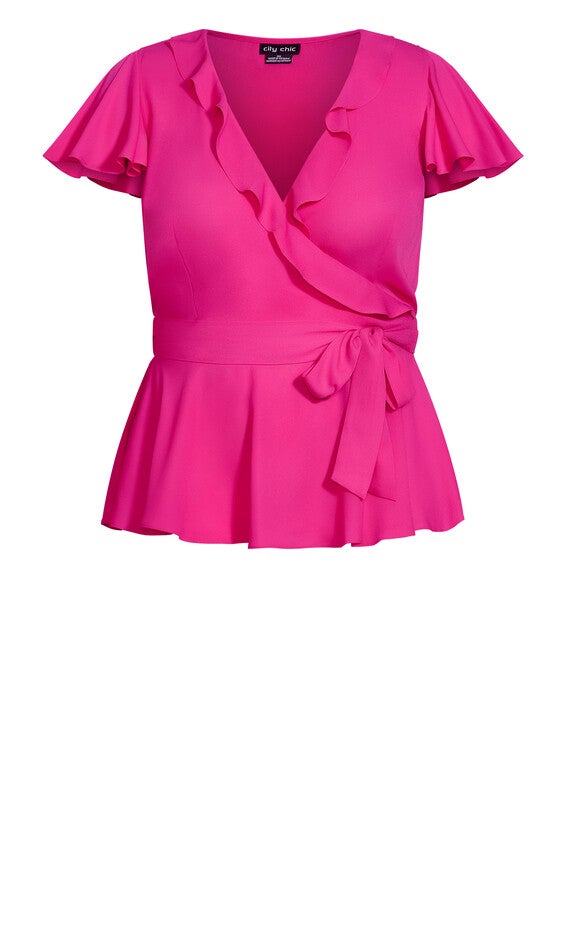 Wrap Frills Top - shocking pink, PINK, alternate image number 5