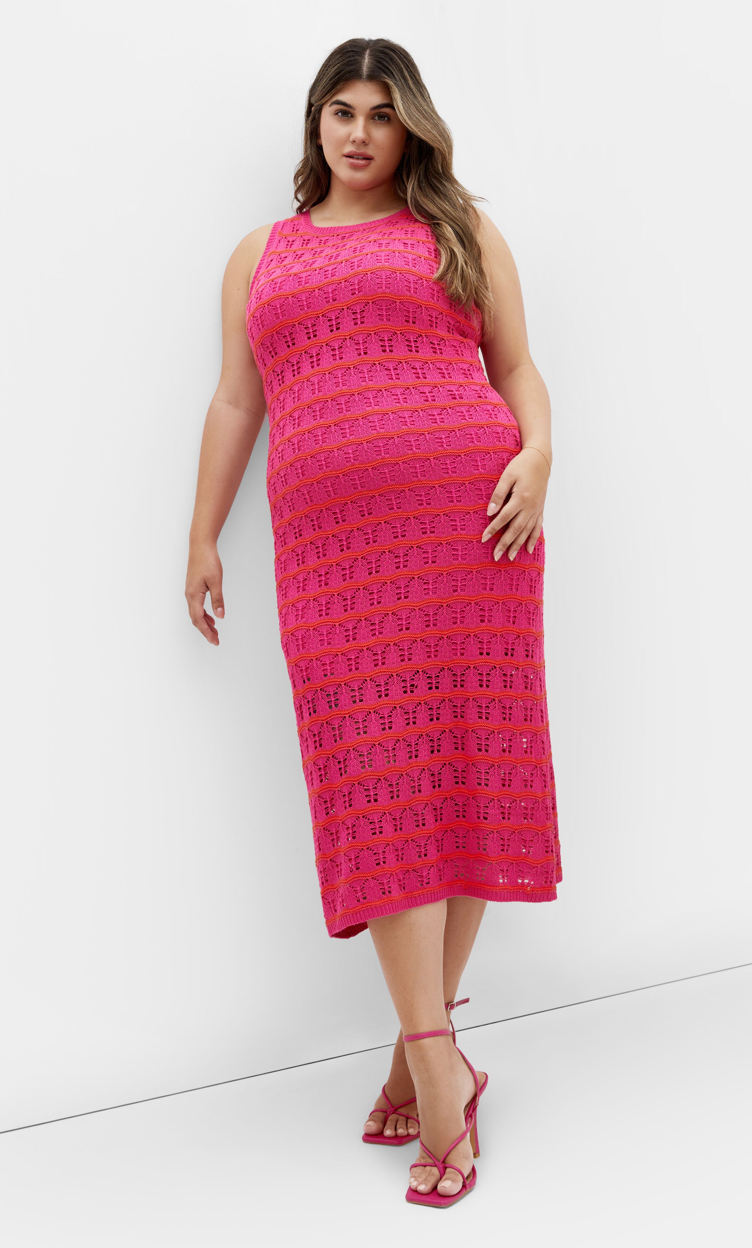Crochet Stripe Dress - pink, PINK, alternate image number 2