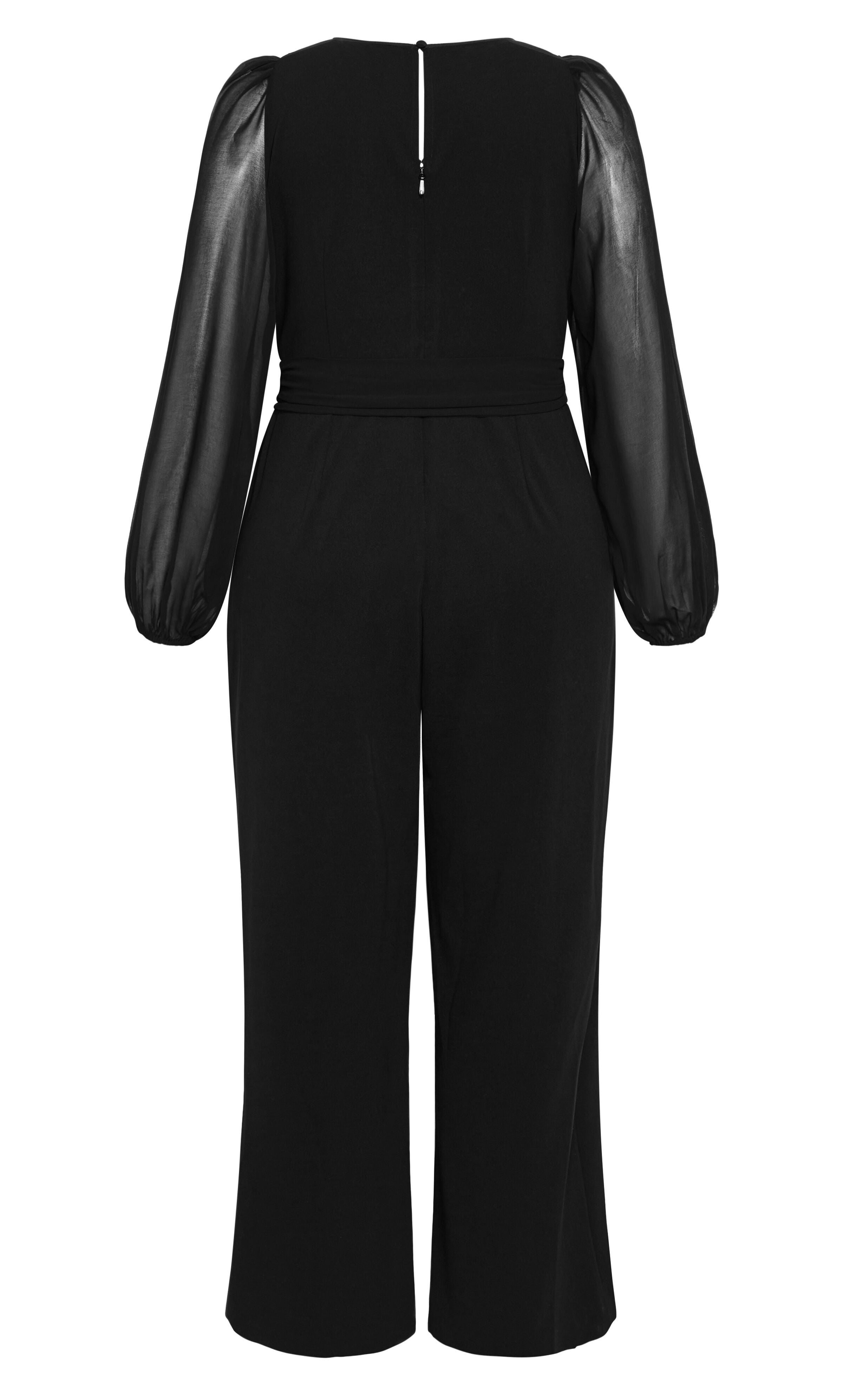 Sheer Sleeve Wide Leg Jumpsuit  - black, BLACK, alternate image number 5