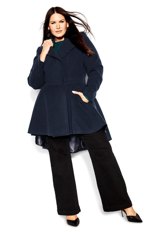 Hi Lo Frill Coat - navy, BLUE, on-hover image number null