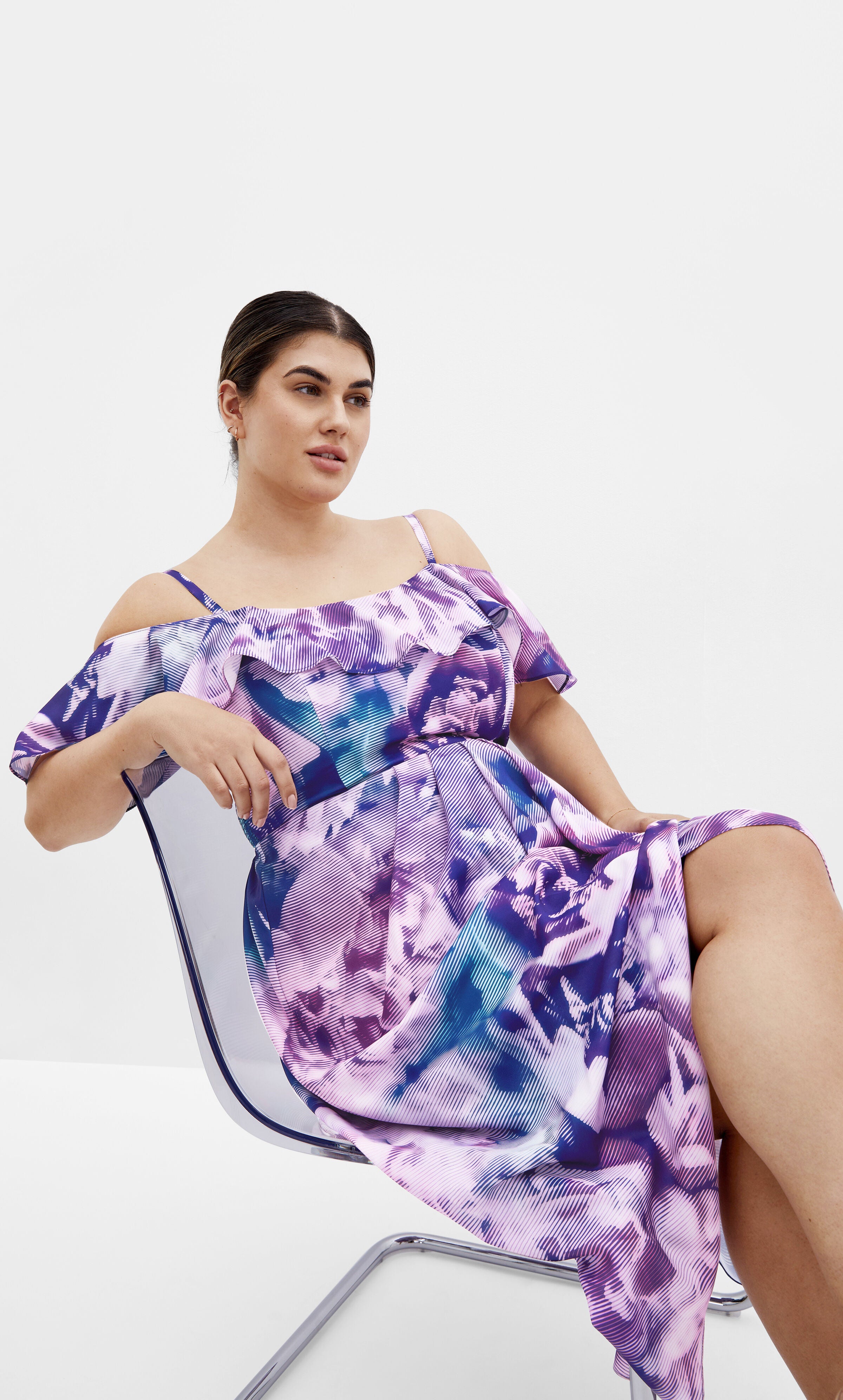 Floral Drape Midi Dress - violet, BLUE, hi-res image number 0