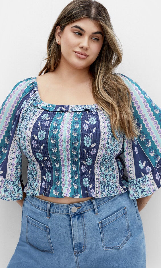 Samara Print Top - teal, BLUE, hi-res image number null