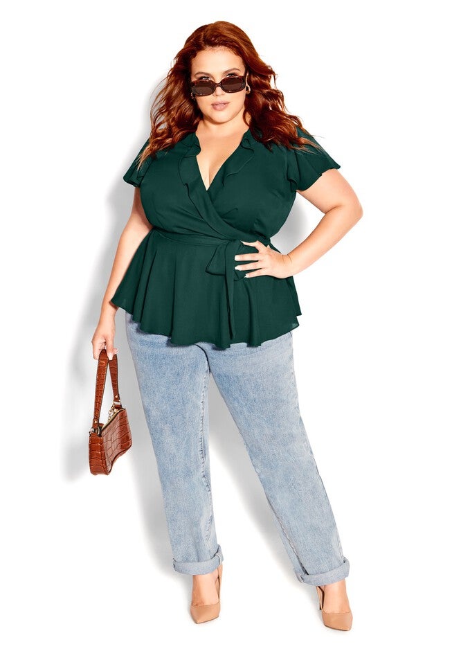 Wrap Frills Top - jade, GREEN, on-hover image number null