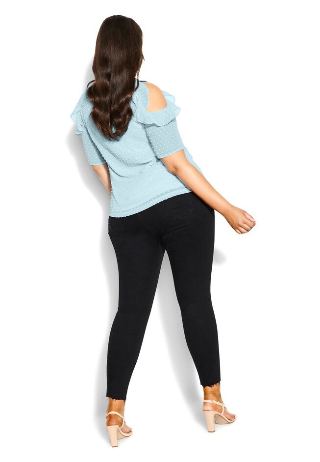 Dobby Sleeve Top - sky, BLUE, alternate image number 3