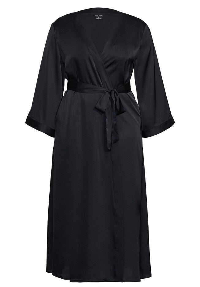 Long Satin Robe - black, BLACK, alternate image number 3