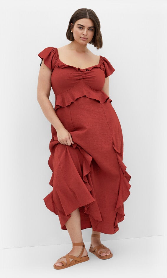 Fee Frill Maxi Dress - sienna, ORANGE, hi-res image number null