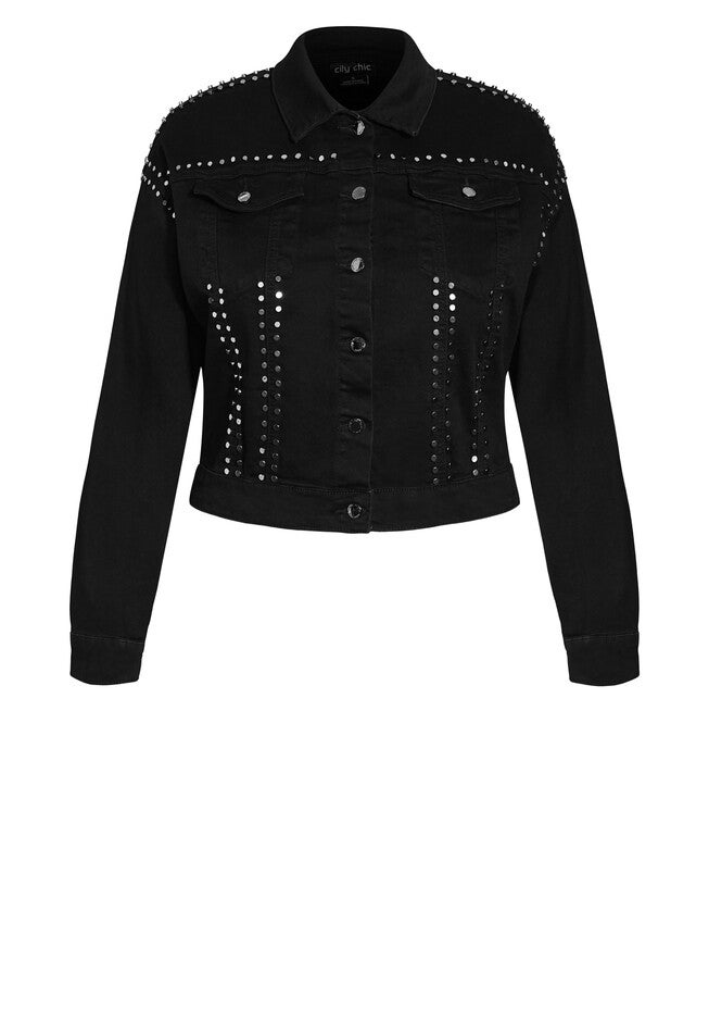 Rock Stud Denim Jacket - black, BLACK, alternate image number 3