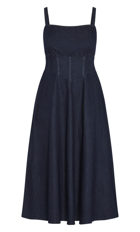 Denim Corset Dress - dark denim, BLUE, alternate image number 3