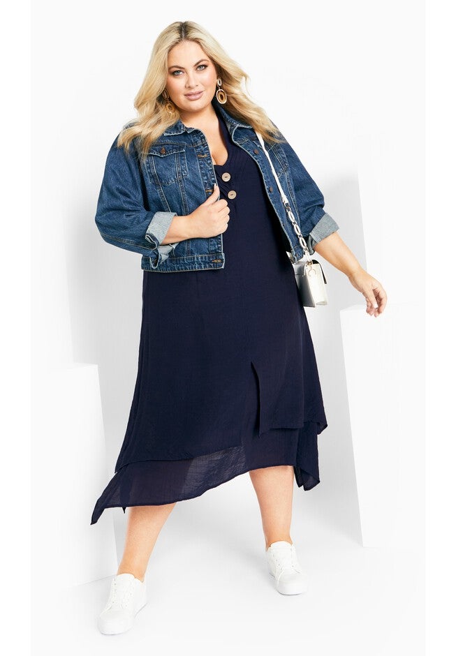 Pleat Button Dress, NAVY, alternate image number 4