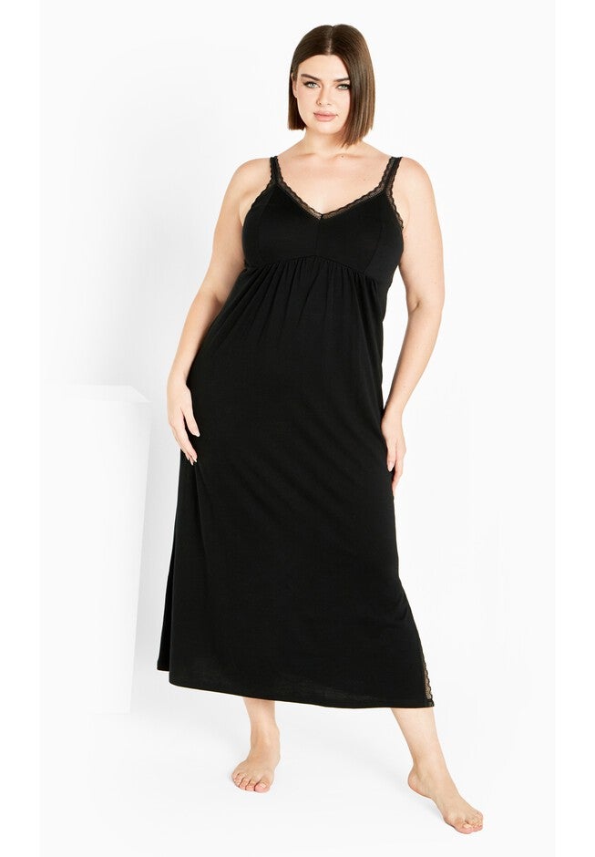 Lace Trim Sleep Maxi Dress, BLACK, hi-res image number 0