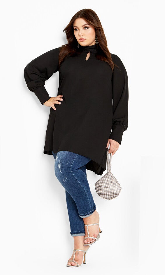 Neck Tie Tunic - black, BLACK, hi-res image number null