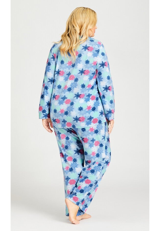Snowflake Button Fleece Sleep Top, SNOWFLAKE PRINT, alternate image number null