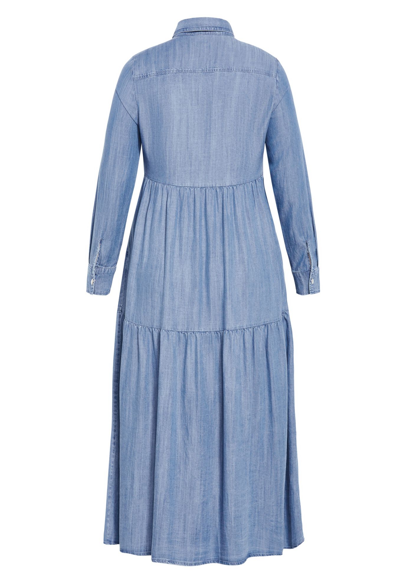 Denim Tiered Shirtdress, MID WASH, alternate image number 4