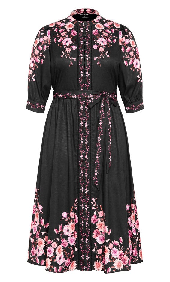 Annabelle Button Closure Midi Dress - black, BLACK, alternate image number null