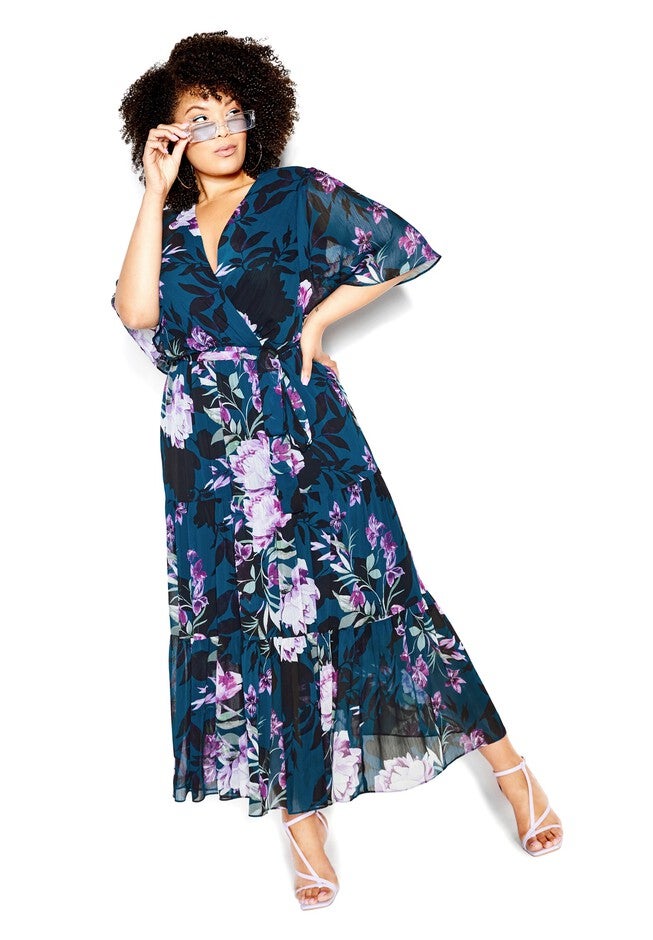 Stephanie Print Maxi Dress - teal, GREEN, alternate image number 3