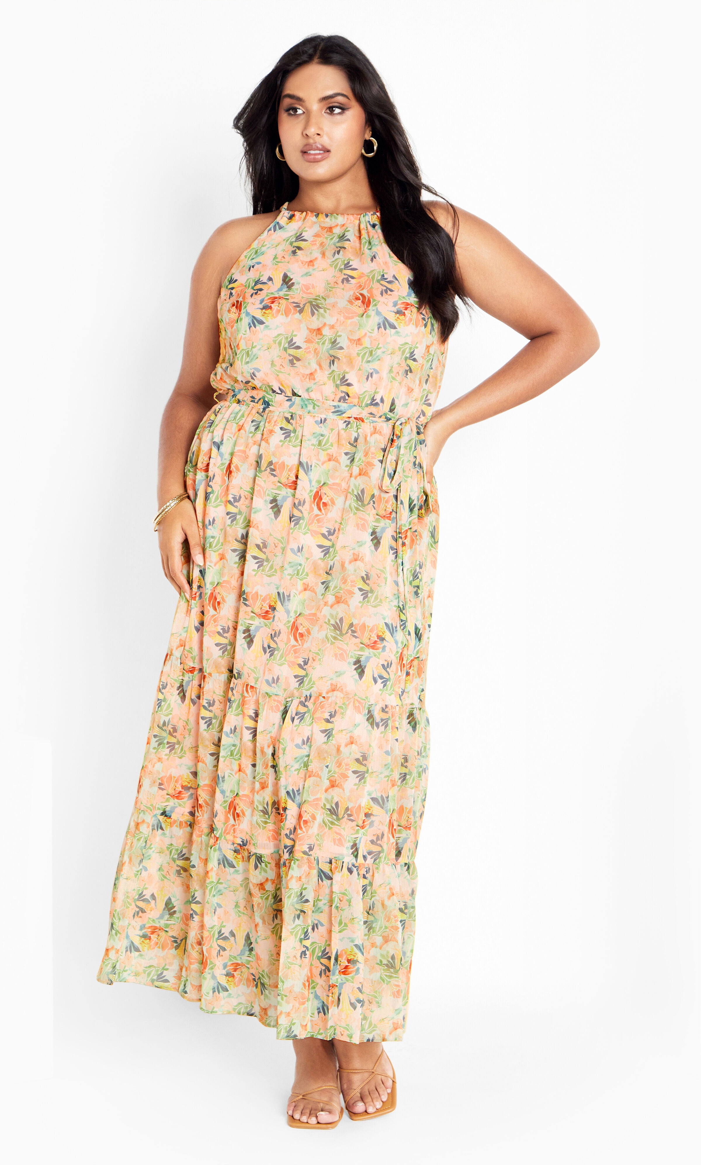 Callie Print Tier Maxi Dress - miami mini, ORANGE, alternate image number 2