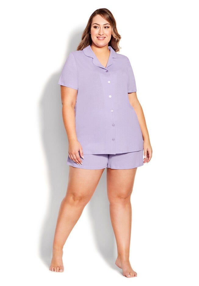 Button Short Sleeve Sleep Top, LAVENDAR, on-hover image number null