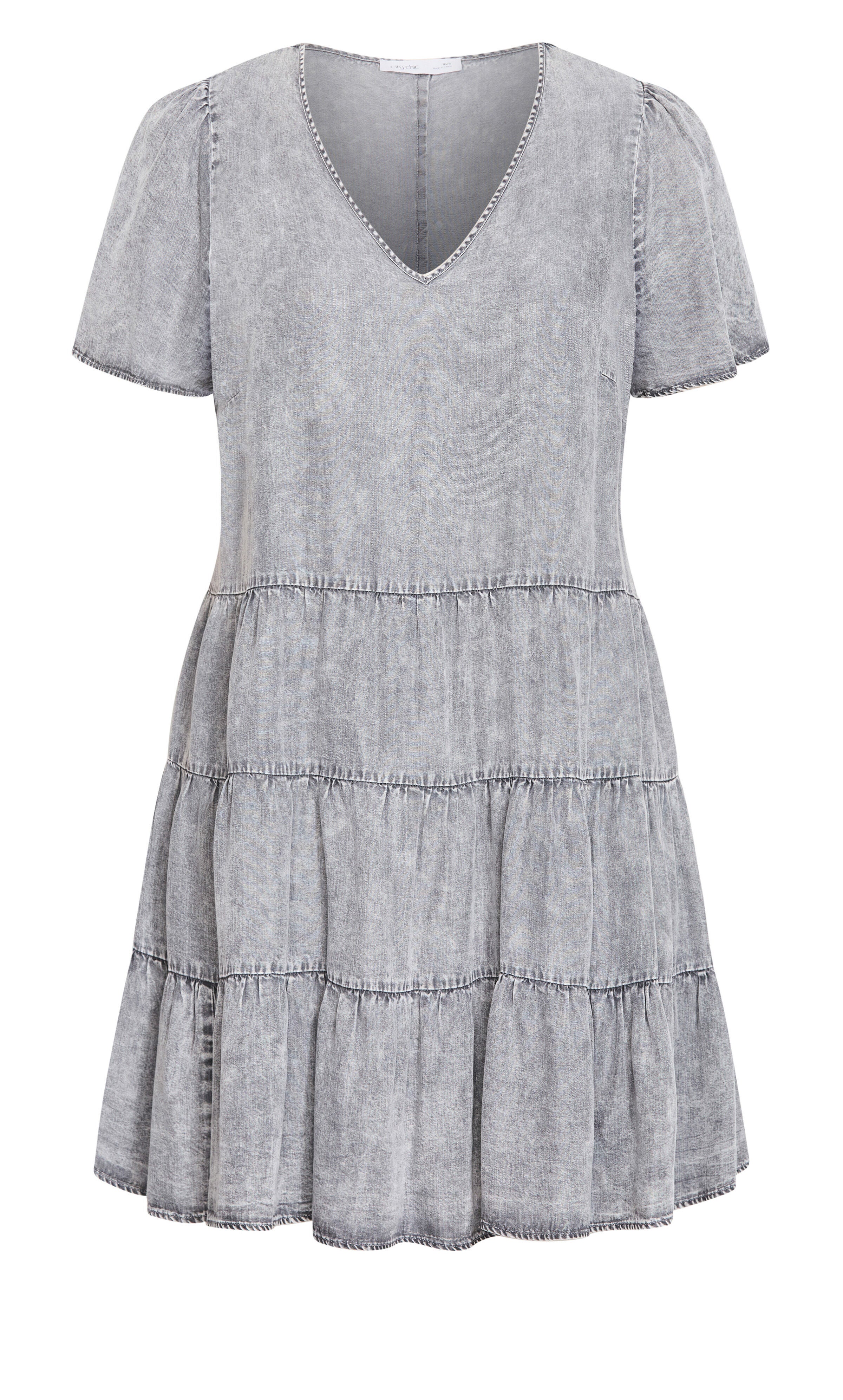 Denim Tier Dress - grey wash, GRAY, alternate image number 3
