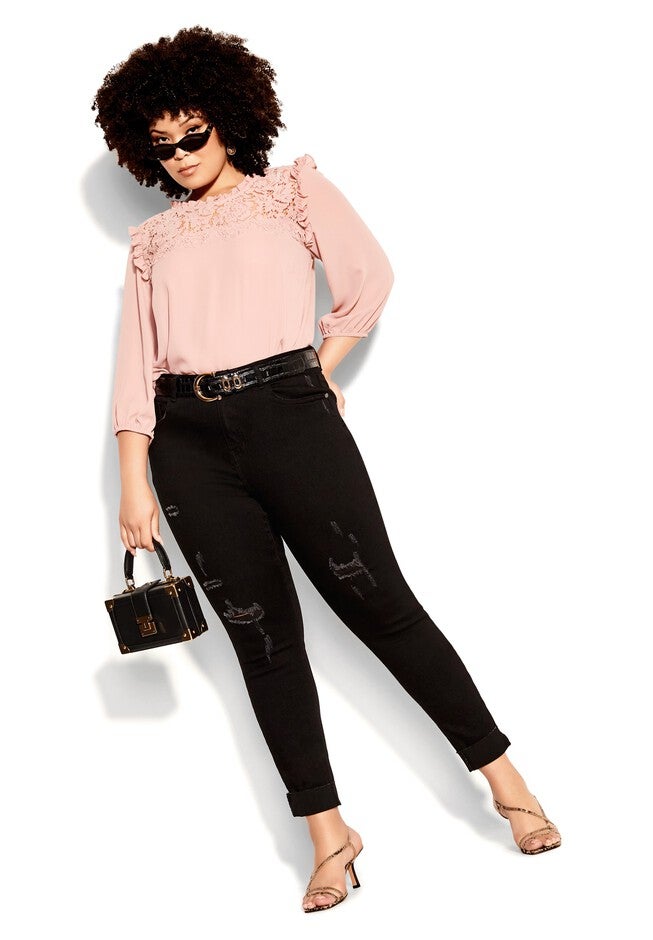 Lace Angel Elbow Sleeve Top - soft rose, PINK, alternate image number 6