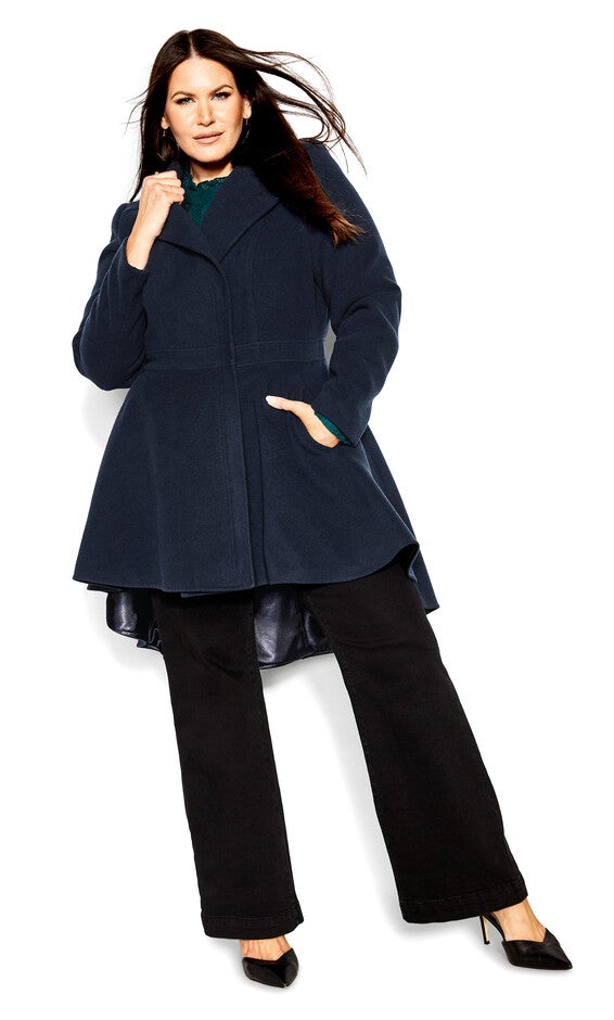 Hi Lo Frill Coat - navy, BLUE, alternate image number null