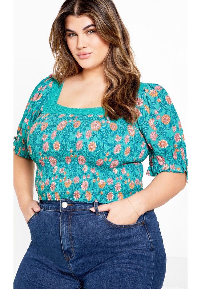 Aurora Print Top - turquoise, BLUE, on-hover image number null