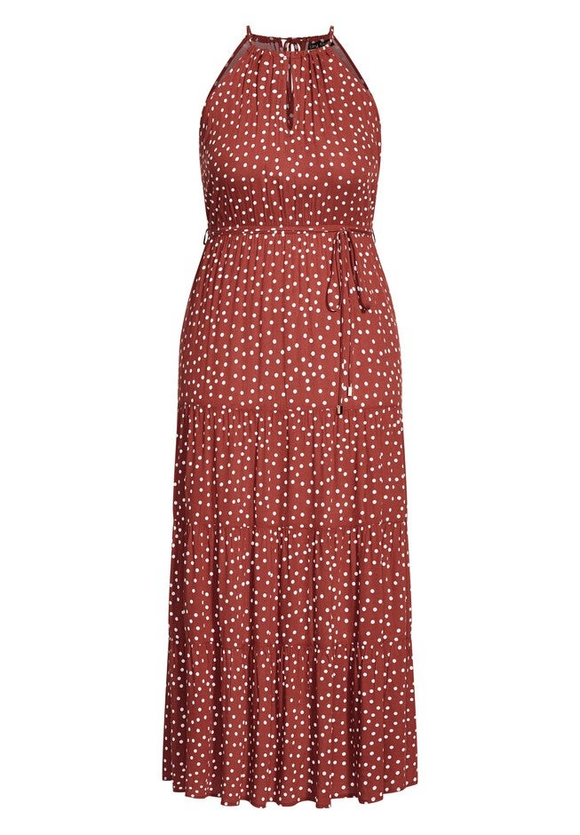 Tier Spot Maxi Dress - toffee, WHITE, alternate image number null
