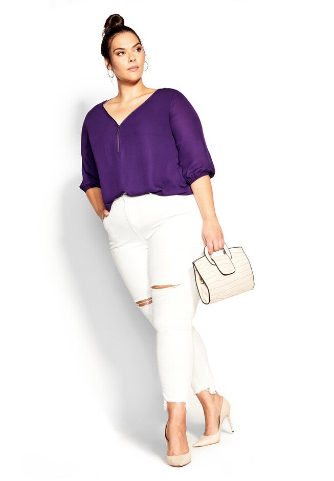 Sexy Fling Elbow Sleeve Top - petunia, PURPLE, on-hover image number null