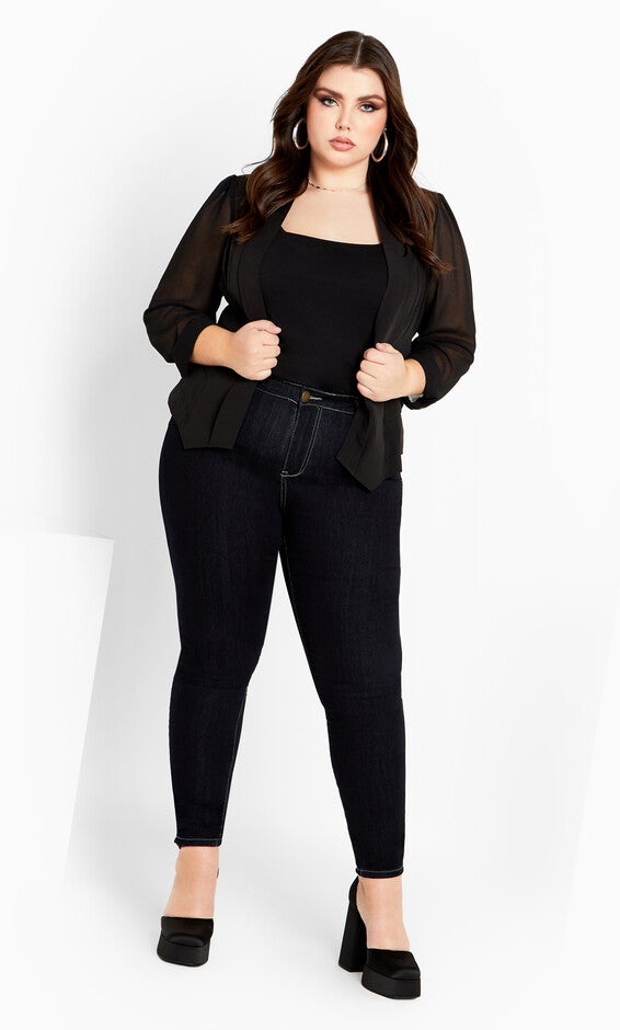 Drapey Sheer Chiffon Blazer Jacket - black, BLACK, alternate image number null