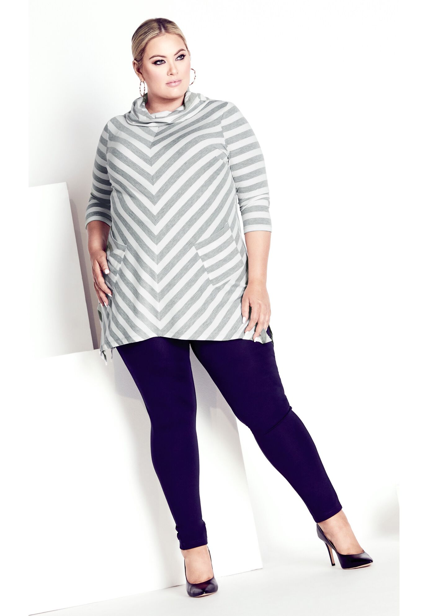 Emily Panel Stripe Tunic, IVORY CHARCOAL MARLE, alternate image number 2