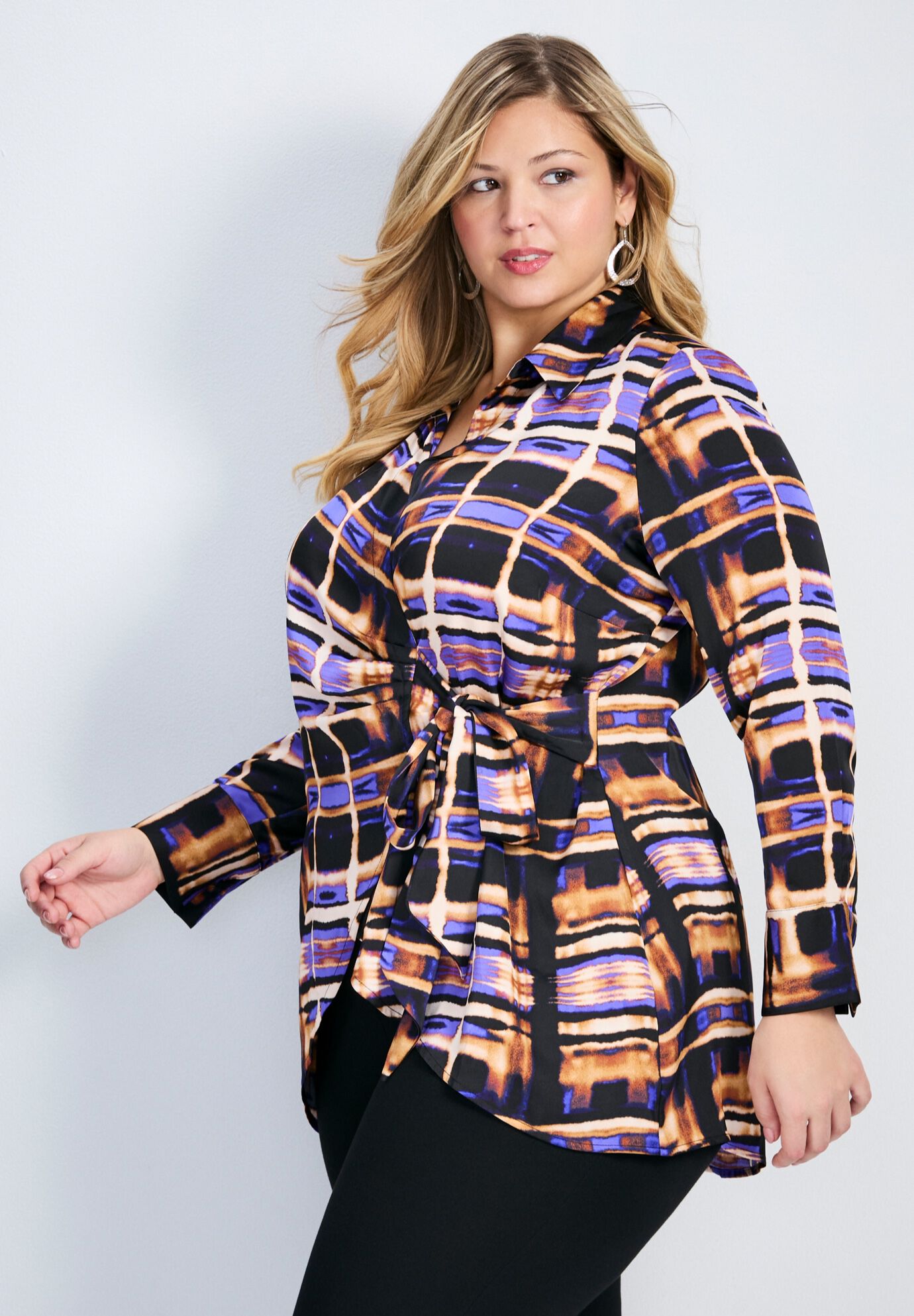 Goldi Satin Wrap Blouse, ABSTRACT BURNOUT, alternate image number 1