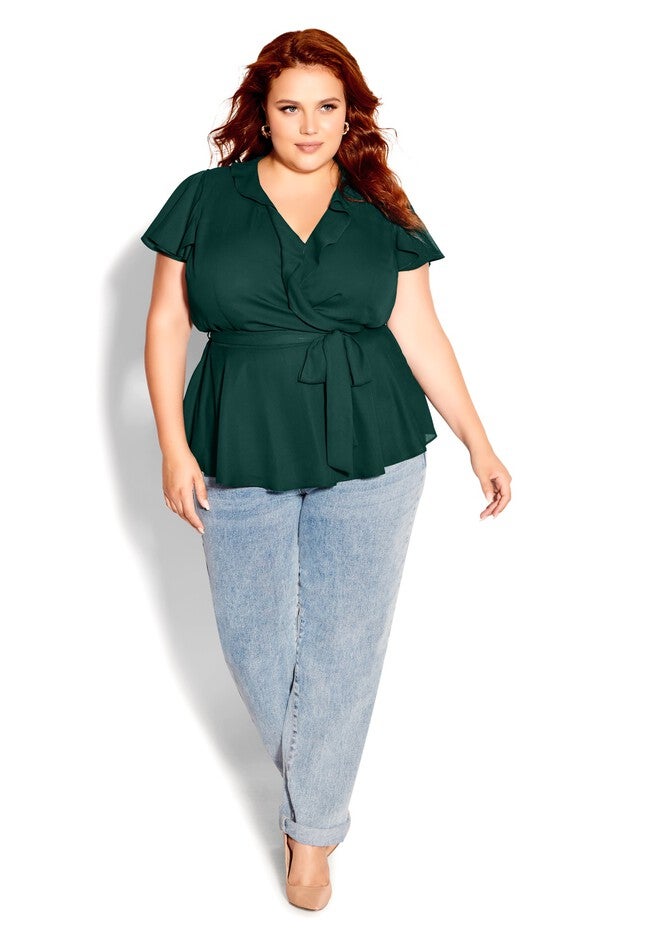 Wrap Frills Top - jade, GREEN, alternate image number null