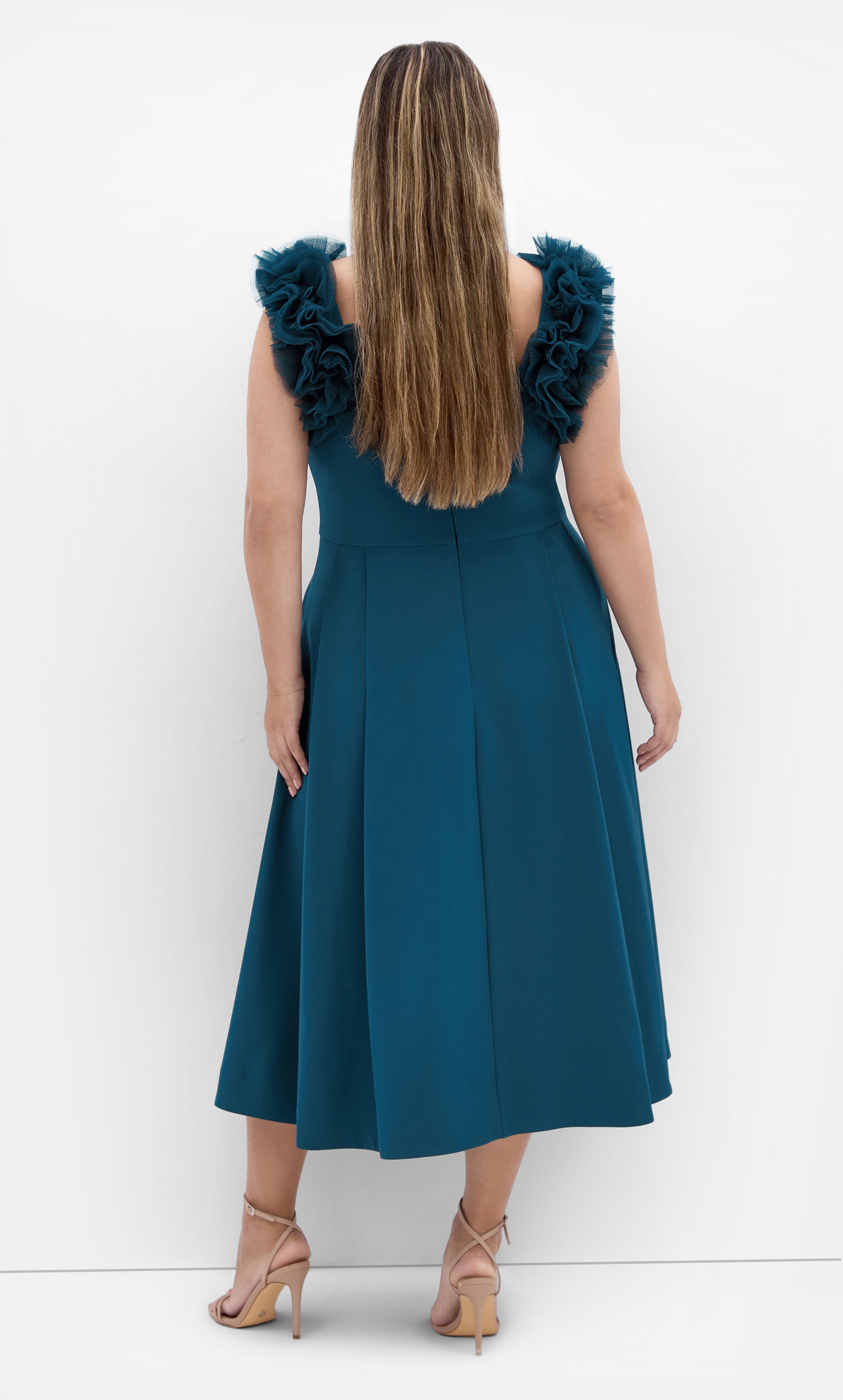 Roselyn Ruffle Tulle Midi Dress - peacock, GREEN, alternate image number 1