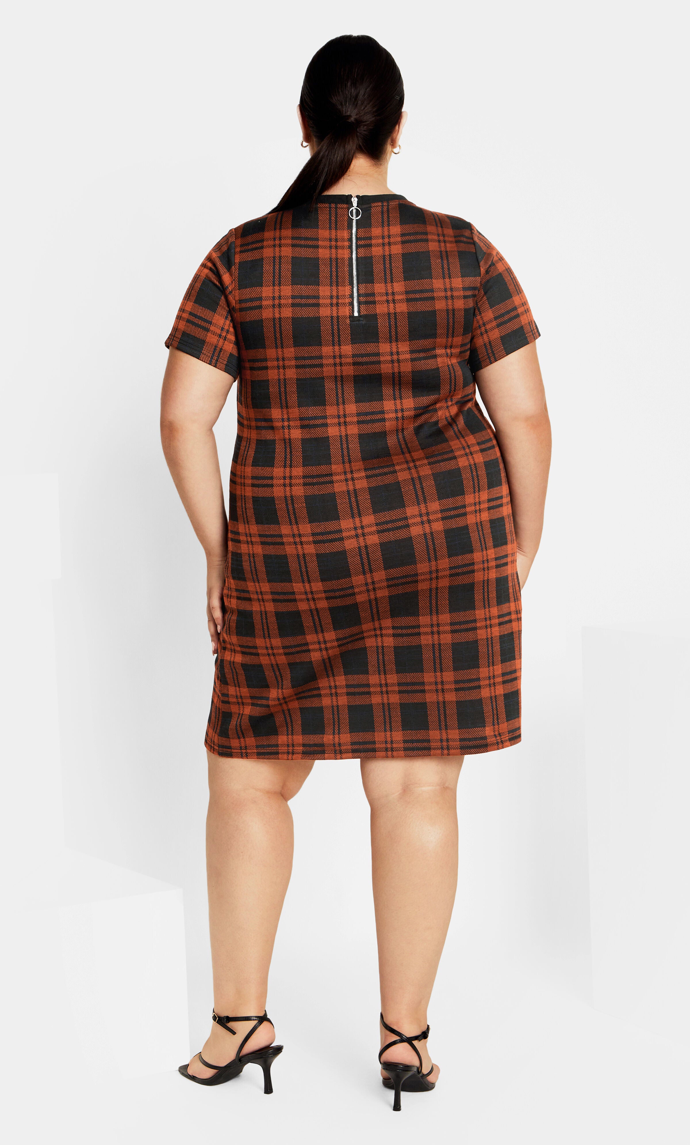 Check Love Shift Silhouette Mini Dress - caramel, BROWN, alternate image number 5