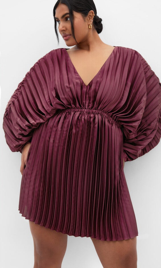 Chloe Pleat Dress - burgundy, RED, alternate image number null