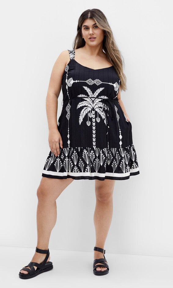 Peta Border Print Dress - black, BLACK, hi-res image number null