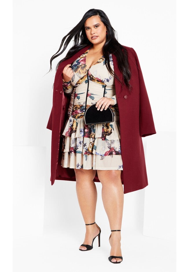 Mesh Ruche Print Dress - cream, GREY, hi-res image number null