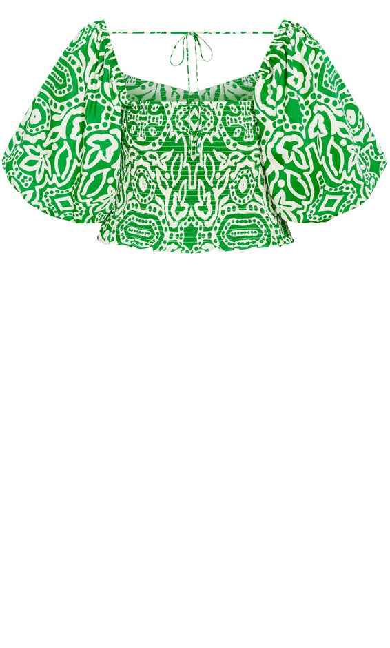 Amari Puff Sleeve Fitted Top - green, GREEN, alternate image number null