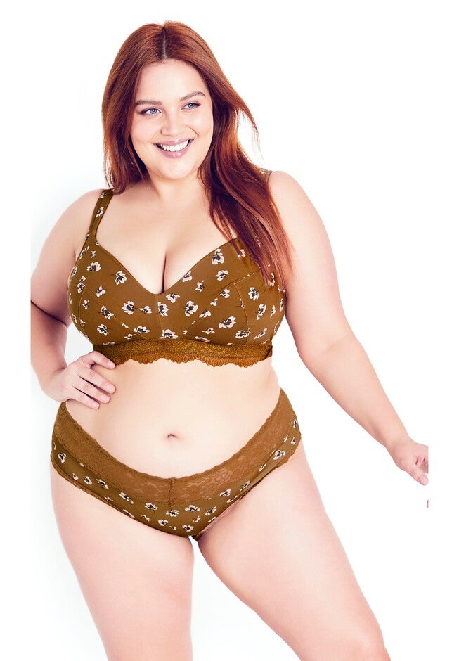 Cotton Wire Free Contour Print Bra - ginger, BROWN, hi-res image number 0