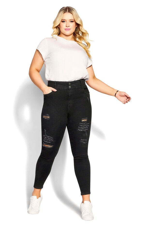 Asha Sassy Rips Jean - black, BLACK, hi-res image number 0