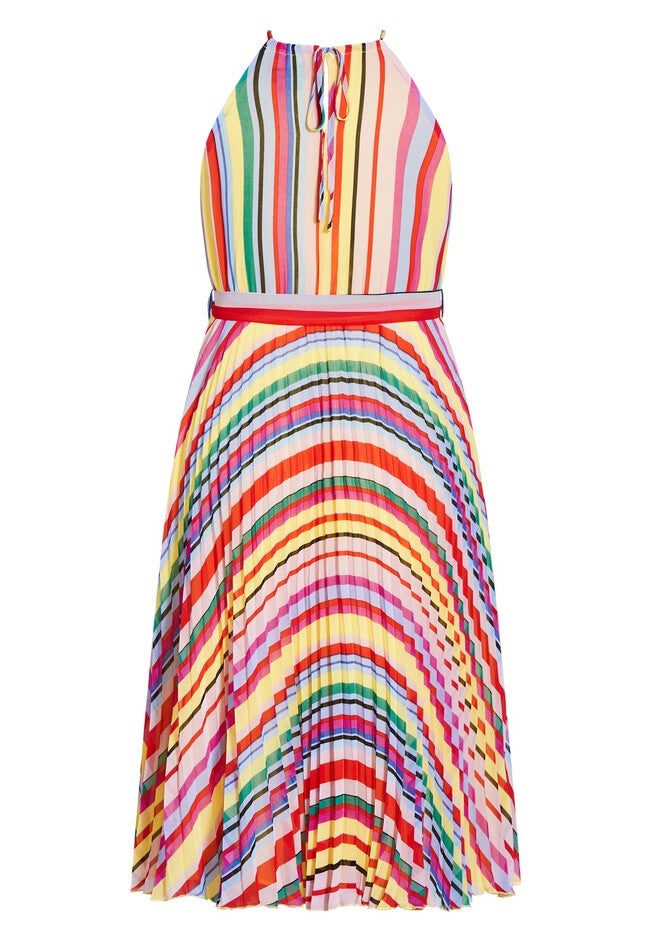 Halter Rainbow Midi Dress - rainbow, YELLOW, alternate image number null