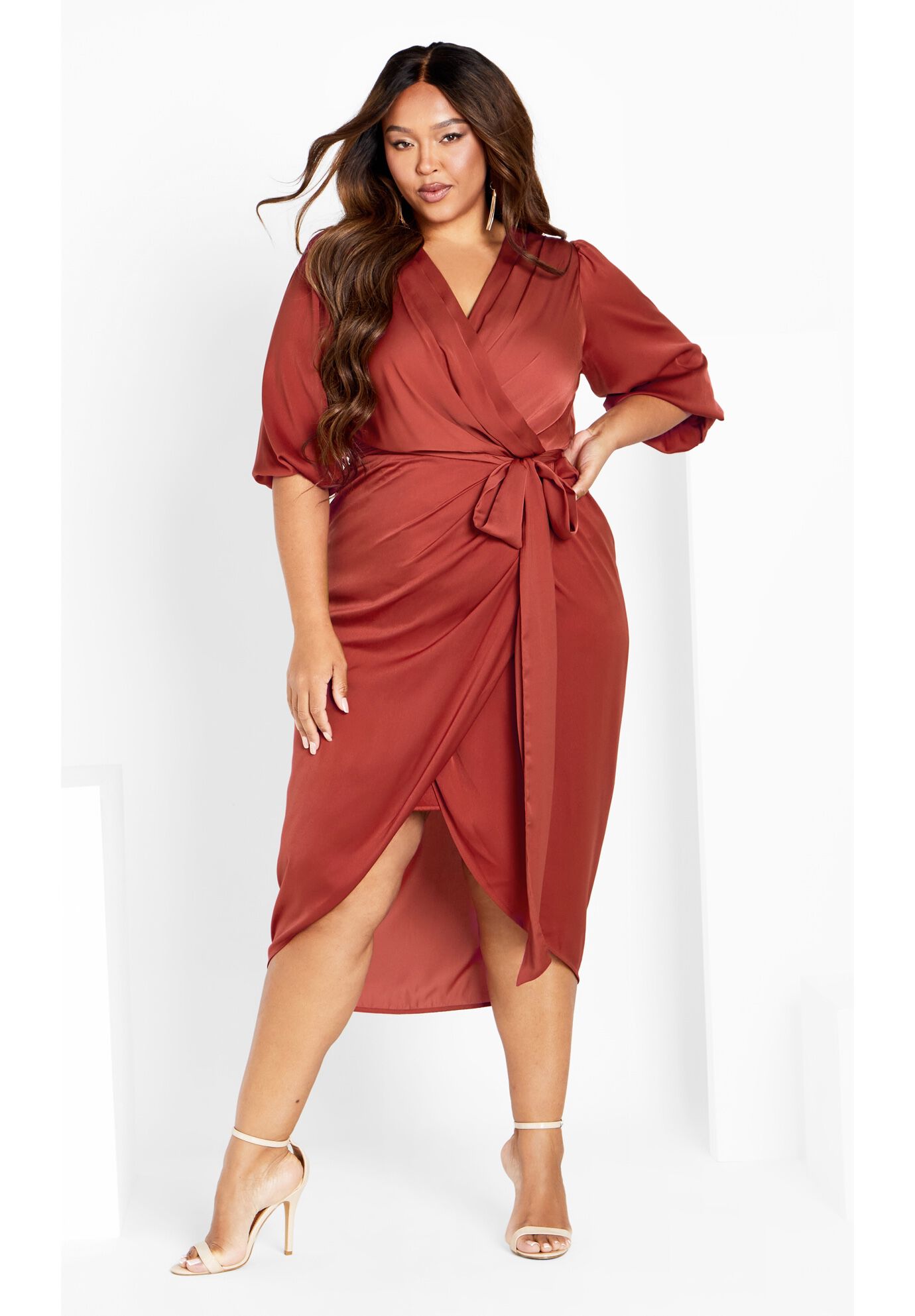 Elbow sleeve wrap dress clearance