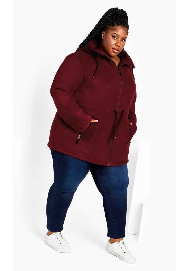 Fleece Hood Coat, RHUBARB, alternate image number null