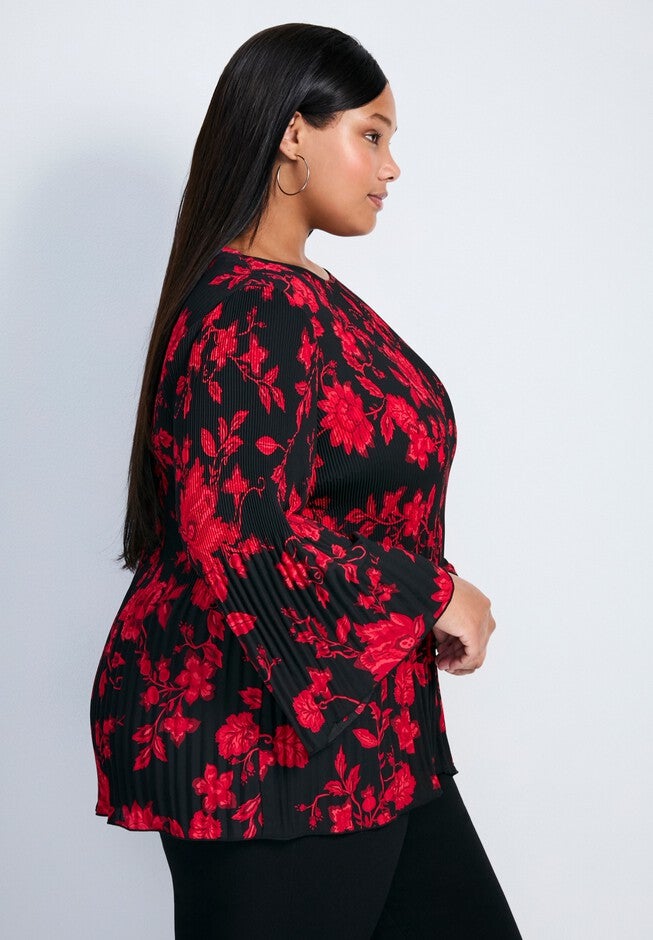 Jay Pleat Print Blouse, SCARLET BLOOM, alternate image number null